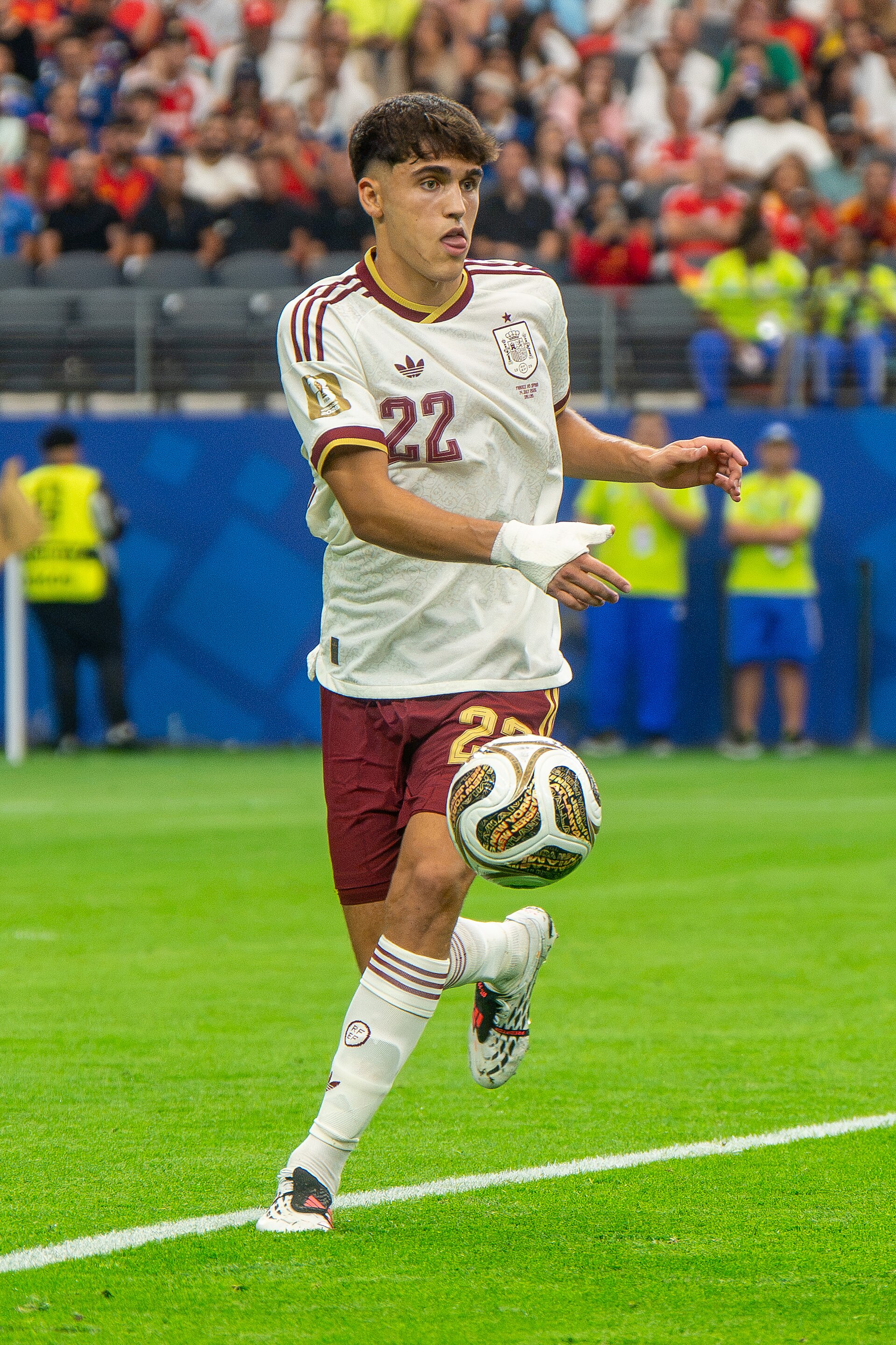 Pau Cubarsi during France v Spain at the 2026 FIFA World Cup