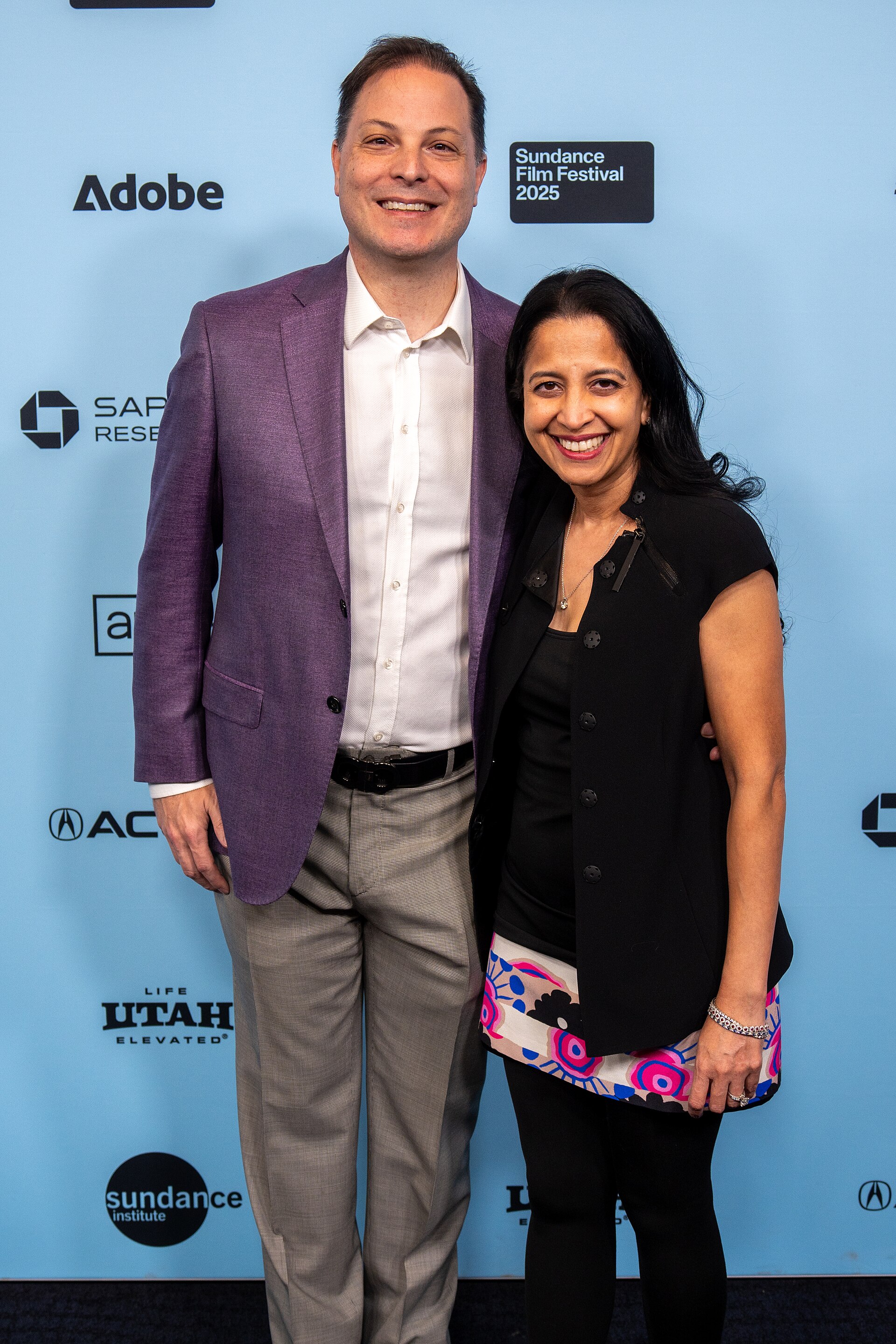 Paul Martino and Aarati Martino at the 2025 Sundance Film Festival for Bucks County, USA