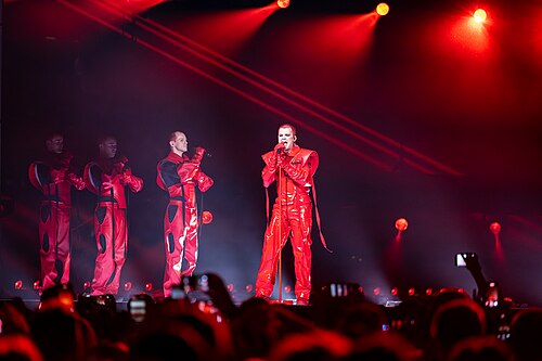Red Sebastian, representing Belgium, performing at Eurovision 2025 in Basel, Switzerland.
