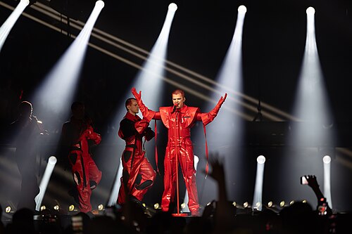Red Sebastian, representing Belgium, performing at Eurovision 2025 in Basel, Switzerland.
