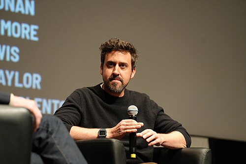 Reed Van Dyk, American filmmaker, speaking at the premiere of his feature film Atonement at the 2026 Cannes Film Festival.