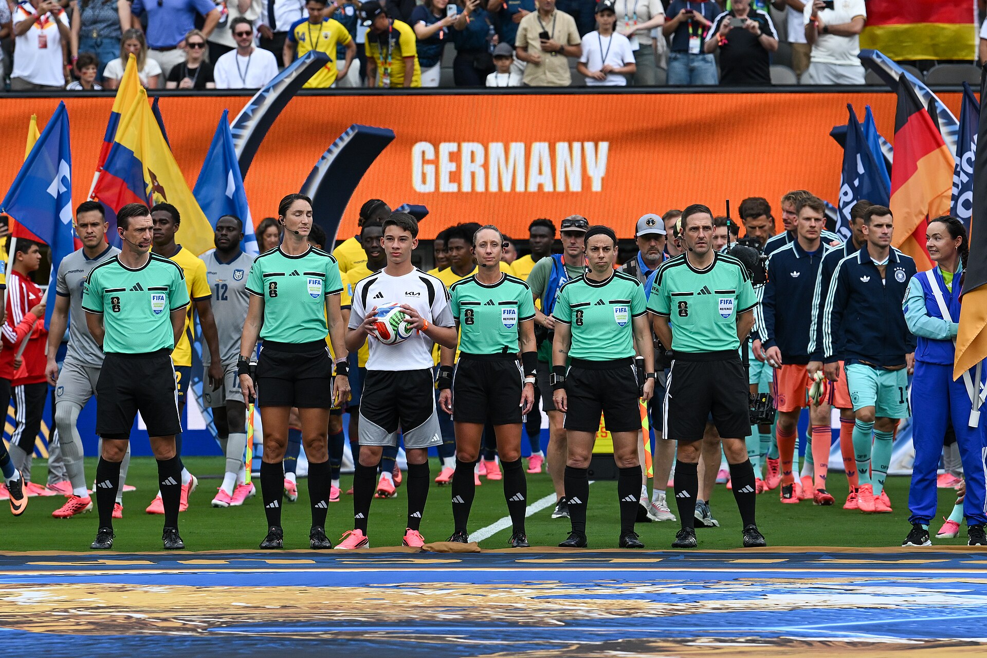 EAST RUTHERFORD, UNITED STATES - June 25: The squad of the referees ahead of the FIFA World Cup 2026 Group E match between Ecuador  and  Germany on June 25, 2026 MetLife Stadium, East Rutherford, New Jersey