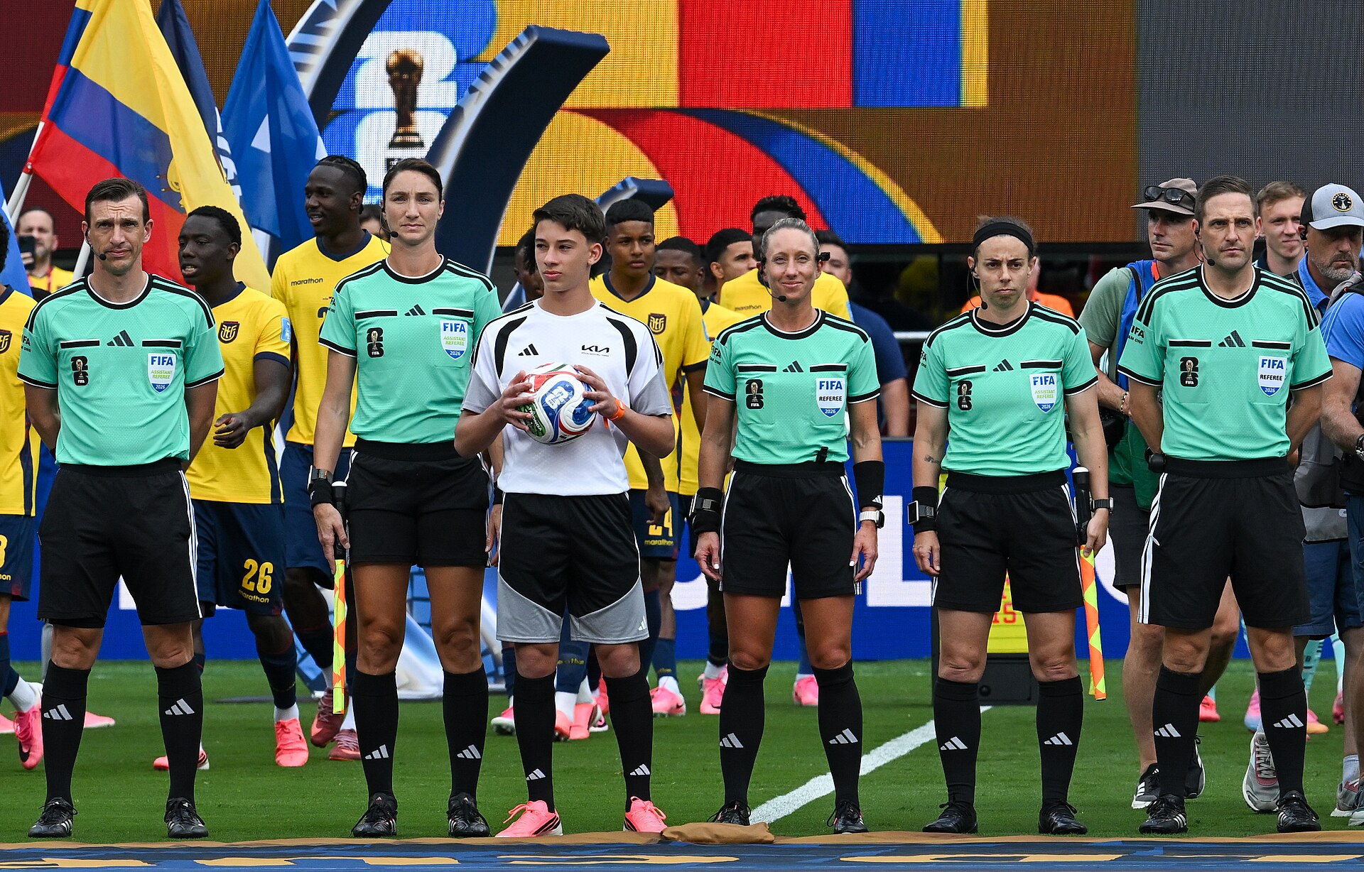 EAST RUTHERFORD, UNITED STATES - June 25: The squad of the referees ahead of the FIFA World Cup 2026 Group E match between Ecuador  and  Germany on June 25, 2026 MetLife Stadium, East Rutherford, New Jersey