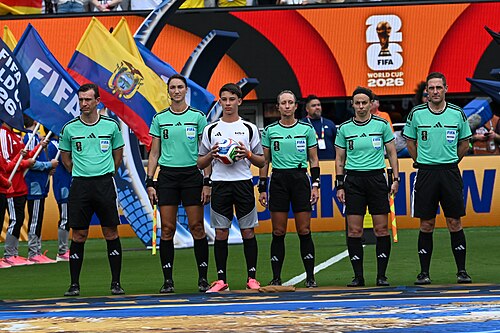 EAST RUTHERFORD, UNITED STATES - June 25: The squad of the referees ahead of the FIFA World Cup 2026 Group E match between Ecuador  and  Germany on June 25, 2026 MetLife Stadium, East Rutherford, New Jersey