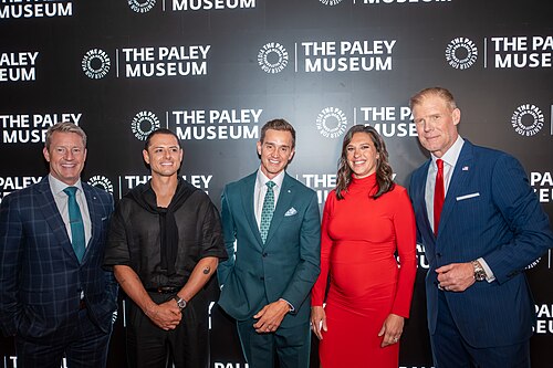 Rob Stone Javier Hernández Stu Holden Carli Lloyd Alexi Lalas during Kicking Off FIFA World Cup 2026 at the Paley Center