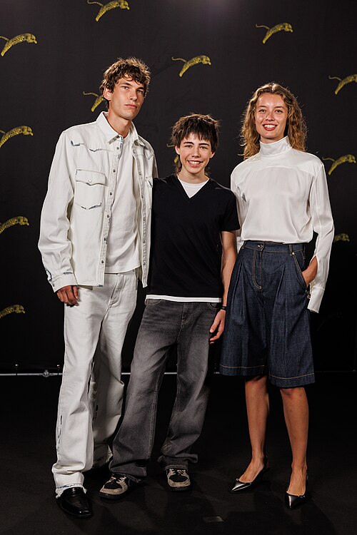 Romeo Perrone, Lupo Barbiero, Giulia Maenza attend "Alberi erranti" photocall during the 79th Locarno Film Festival on August 10, 2026 in Locarno, Switzerland.