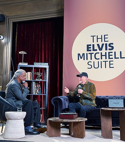 Ron Howard being interviewed at Elvis Mitchell lounge at 2026 Cannes Film Festival.