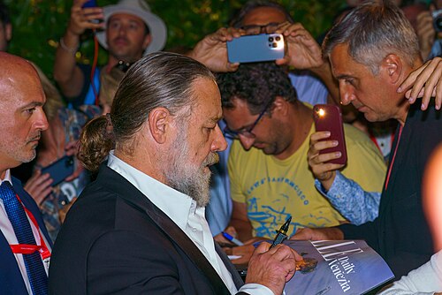 Russell Crowe attends the "What Love Builds" Screening during the 83rd Venice International Film Festival at Sala Darsena on September 11, 2026 in Venice, Italy.