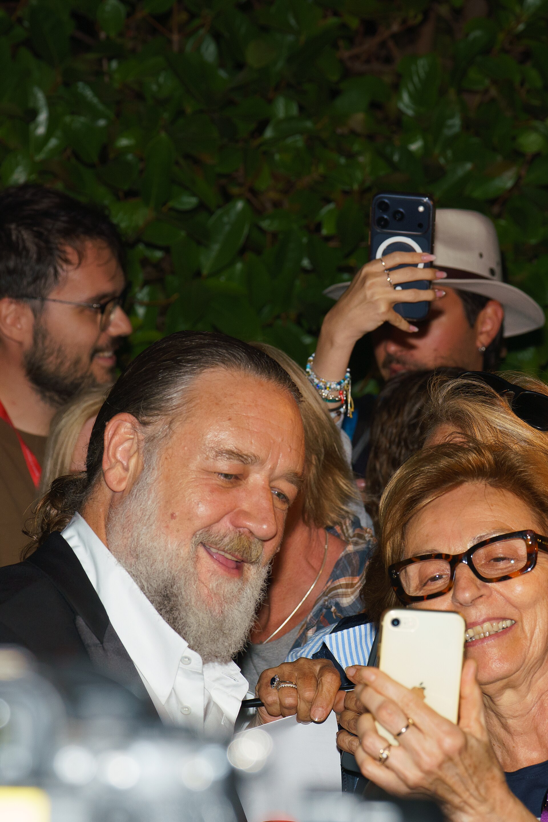 Russell Crowe greets fans at the  "What Love Builds" Screening during the 83rd Venice International Film Festival at Sala Darsena on September 11, 2026 in Venice, Italy.