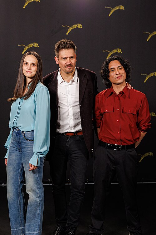 Sara Serraiocco, Sergio Castro-San Martín and Camilo Arancibia attend "Il Cileno" photocall during the 79th Locarno Film Festival on August 13, 2026 in Locarno, Switzerland.