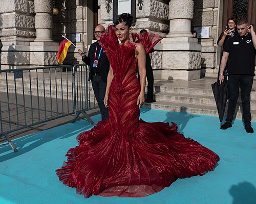 Sarah Engels representing Germany on the Turquoise Carpet at the 2026 Eurovision Song Contest in Vienna