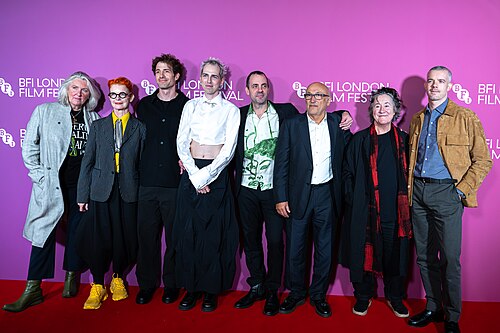 Sarah Swords, Sandy Powell, Sebastien Rabas, Theo Rollason, Ben Fowlie, a guest, Christine Vachon & Russell Tovey attend the UK premiere of the documentary "Queer Edward II" during the 70th BFI London Film Festival at Vue West End on October 11, 2026 in London, England.