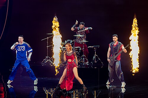 Satoshi performing Viva Moldova in the 1st Semi Final at the 2026 Eurovision Song Contest in Vienna