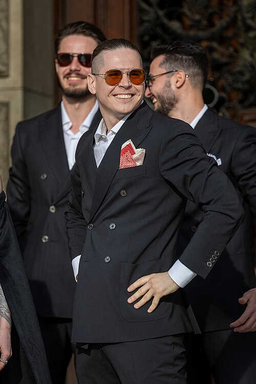 Satoshi representing Moldova on the Turquoise Carpet at the 2026 Eurovision Song Contest in Vienna