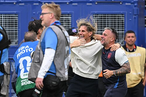 EAST RUTHERFORD, UNITED STATES - June 25: Sebastian Beccacece, Head Coach of Ecuador, celebrates victory after the FIFA World Cup 2026 Group E match between Ecuador and Germany on June 25, 2026 MetLife Stadium, East Rutherford, New Jersey