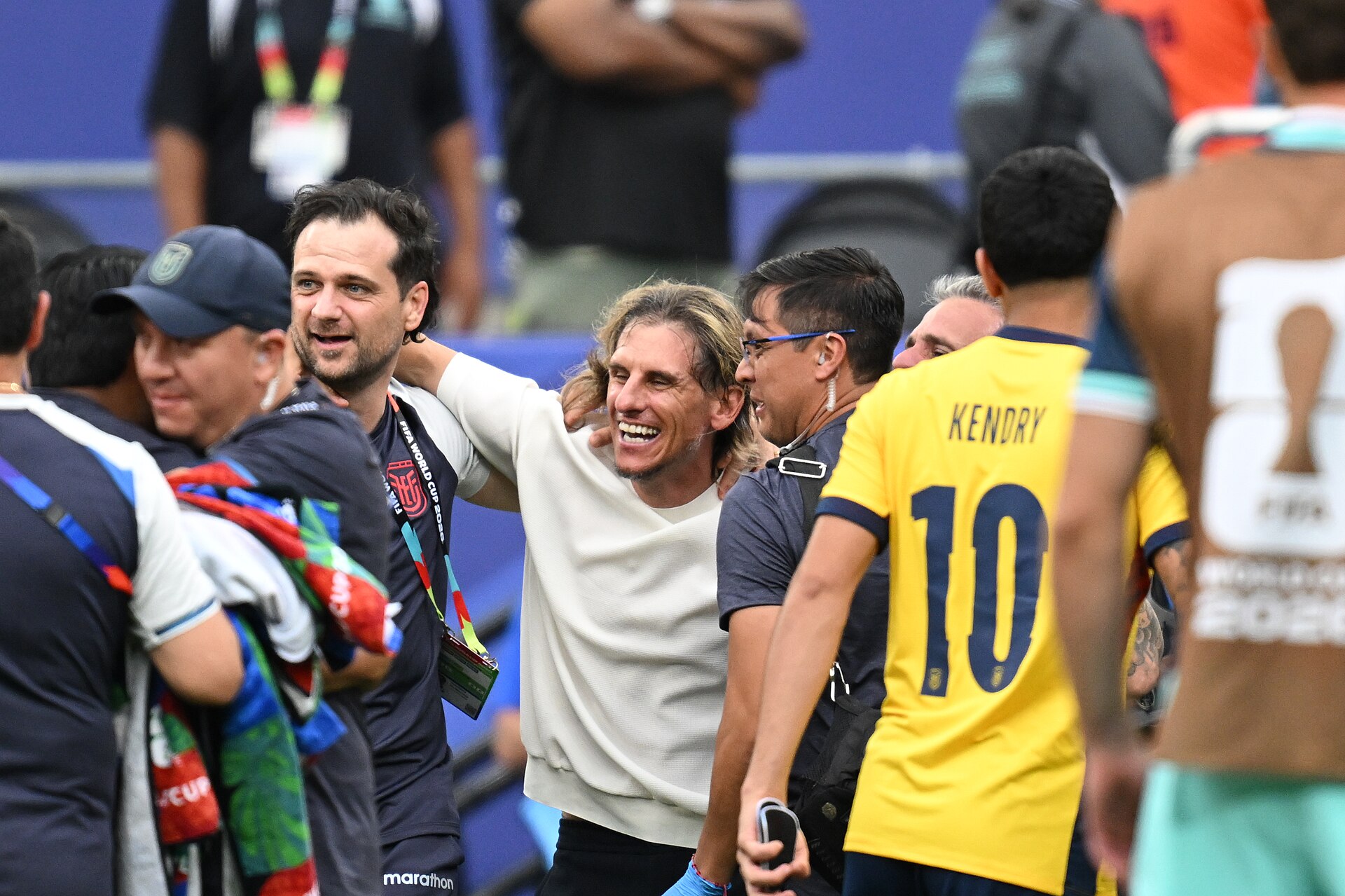 EAST RUTHERFORD, UNITED STATES - June 25: Sebastian Beccacece, Head Coach of Ecuador, celebrates victory after the FIFA World Cup 2026 Group E match between Ecuador and Germany on June 25, 2026 MetLife Stadium, East Rutherford, New Jersey