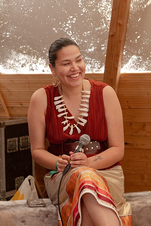 Shanley Spence representing the nēhiyawak (Cree) delegation in the "Conversation with the Northern People of the Year" at the 2025 Riddu Riđđu Festival