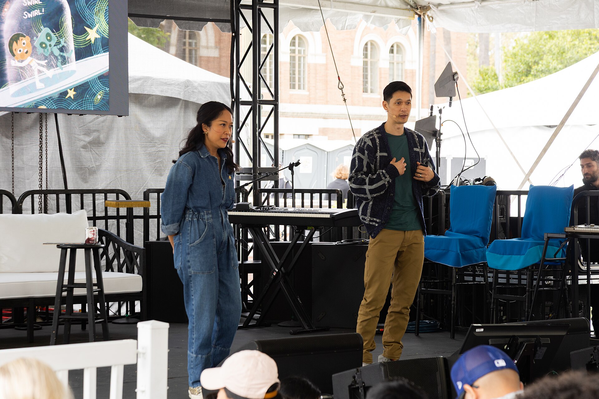 Shelby Rabara and Harry Shum Jr. at the Los Angeles Festival of Books in Los Angeles, California in April 2025.