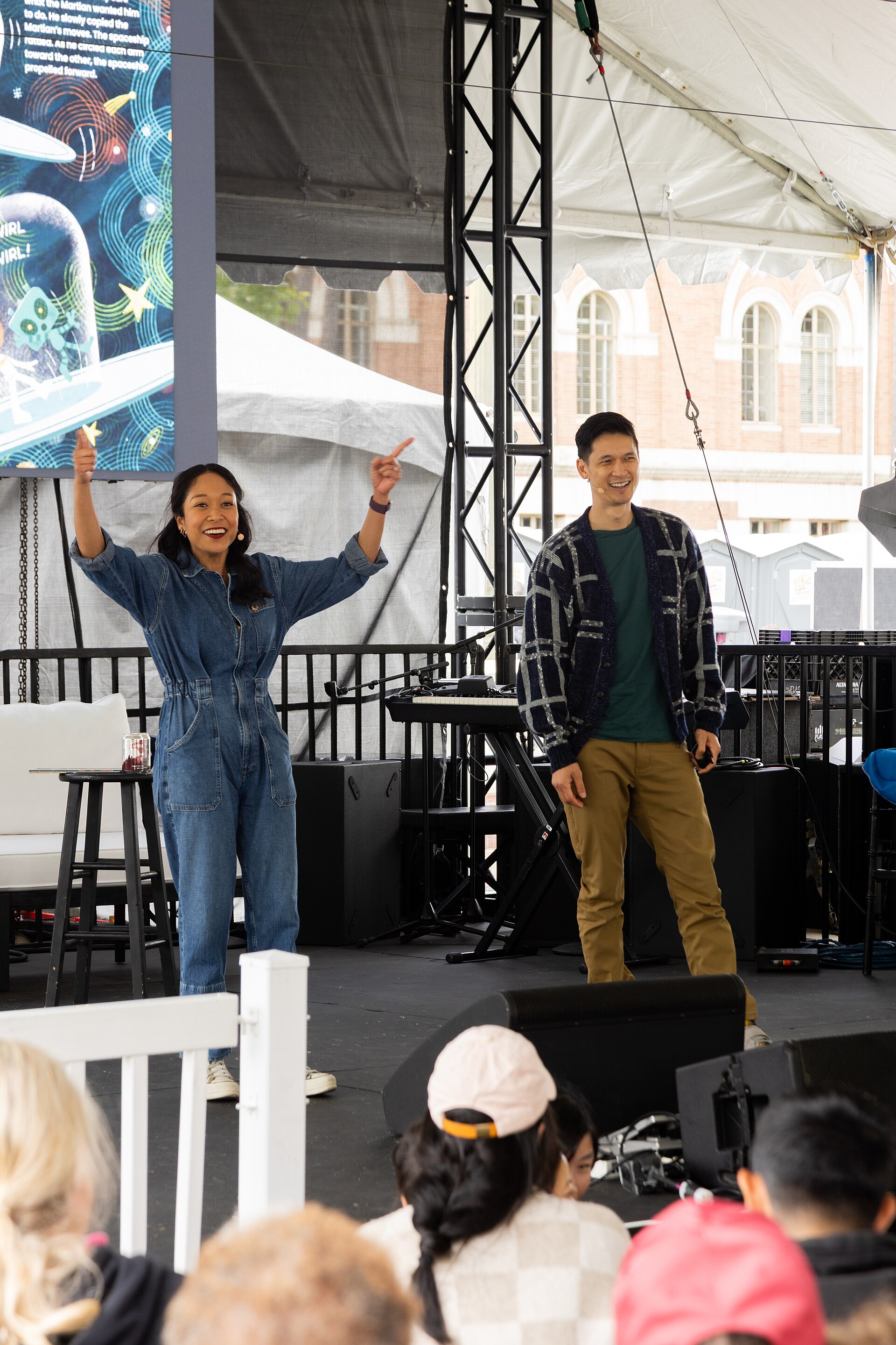 Shelby Rabara and Harry Shum Jr. at the Los Angeles Festival of Books in Los Angeles, California in April 2025.