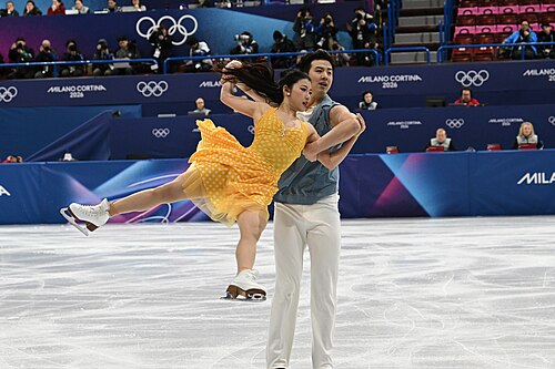 MILAN, ITALY - 06 FEBRUARY 2026: Shiyue Wang and Xinyu Liu of China compete during the  Ice Dance Rhythm Dance Team Event  at the Milano Ice Skating Arena at the Olympic Winter Games Milano Cortina 2026  on February 06, 2026 in ,