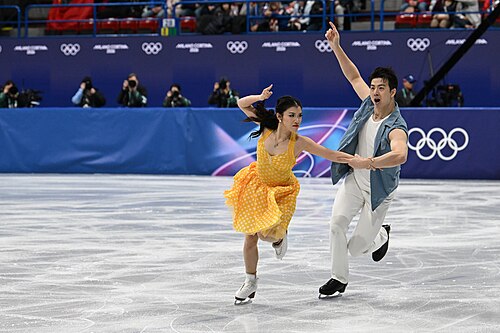 MILAN, ITALY - 06 FEBRUARY 2026: Shiyue Wang and Xinyu Liu of China compete during the  Ice Dance Rhythm Dance Team Event  at the Milano Ice Skating Arena at the Olympic Winter Games Milano Cortina 2026  on February 06, 2026 in ,