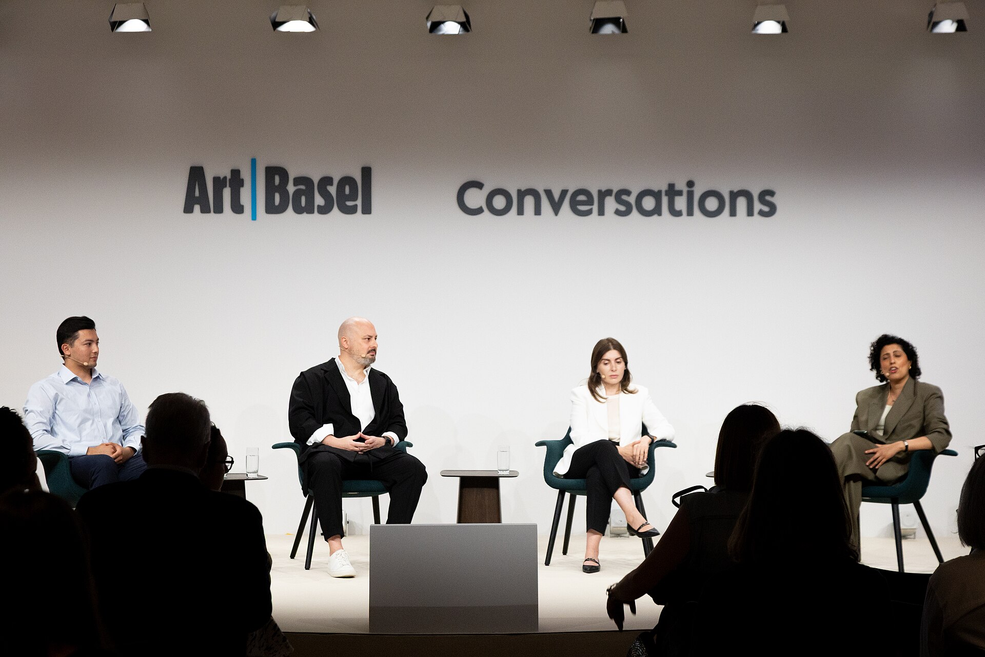 Shokhrukh Rakhimov, Muhannad Shono, Gayane Umerova, and Dr. Sara Raza at the Art Basel international art fair in Basel, Switzerland in June 2025.