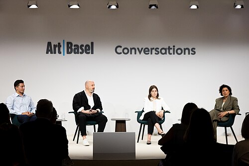 Shokhrukh Rakhimov, Muhannad Shono, Gayane Umerova, and Dr. Sara Raza at the Art Basel international art fair in Basel, Switzerland in June 2025.