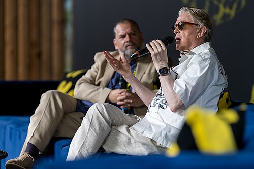 Sigurjón "Joni" Sighvatsson giving a talk at the 2026 Locarno Film Festival
