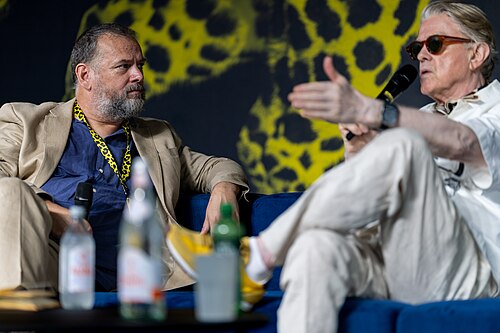 Sigurjón "Joni" Sighvatsson giving a talk at the 2026 Locarno Film Festival