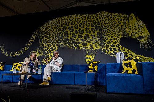 Sigurjón "Joni" Sighvatsson giving a talk at the 2026 Locarno Film Festival