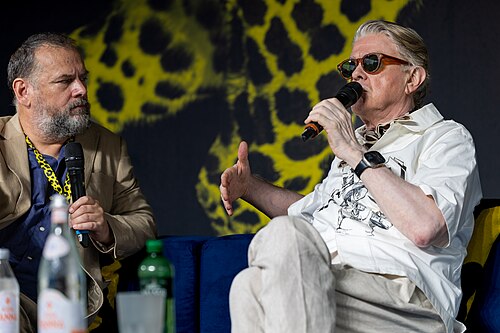 Sigurjón "Joni" Sighvatsson giving a talk at the 2026 Locarno Film Festival