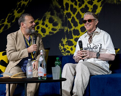 Sigurjón "Joni" Sighvatsson giving a talk at the 2026 Locarno Film Festival
