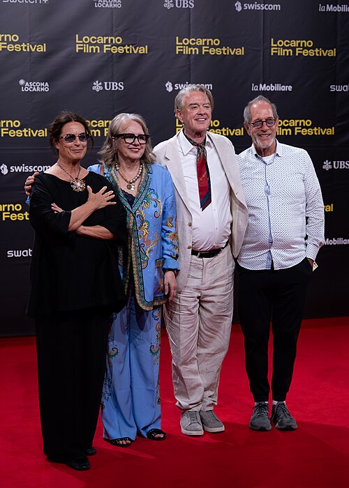 Sigurjón 'Joni' Sighvatsson and wife with President of festival Maja Hoffmann and husband at the 2026 Locarno Film Festival
