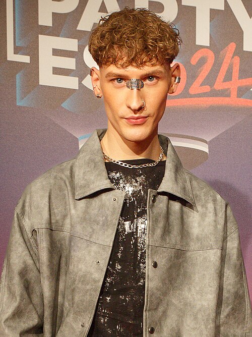 Silvester Belt, Lithuania's representative at the Eurovision Song Contest 2024, during the Preparty organized by Eurovision Spain at the Sala la Riviera.