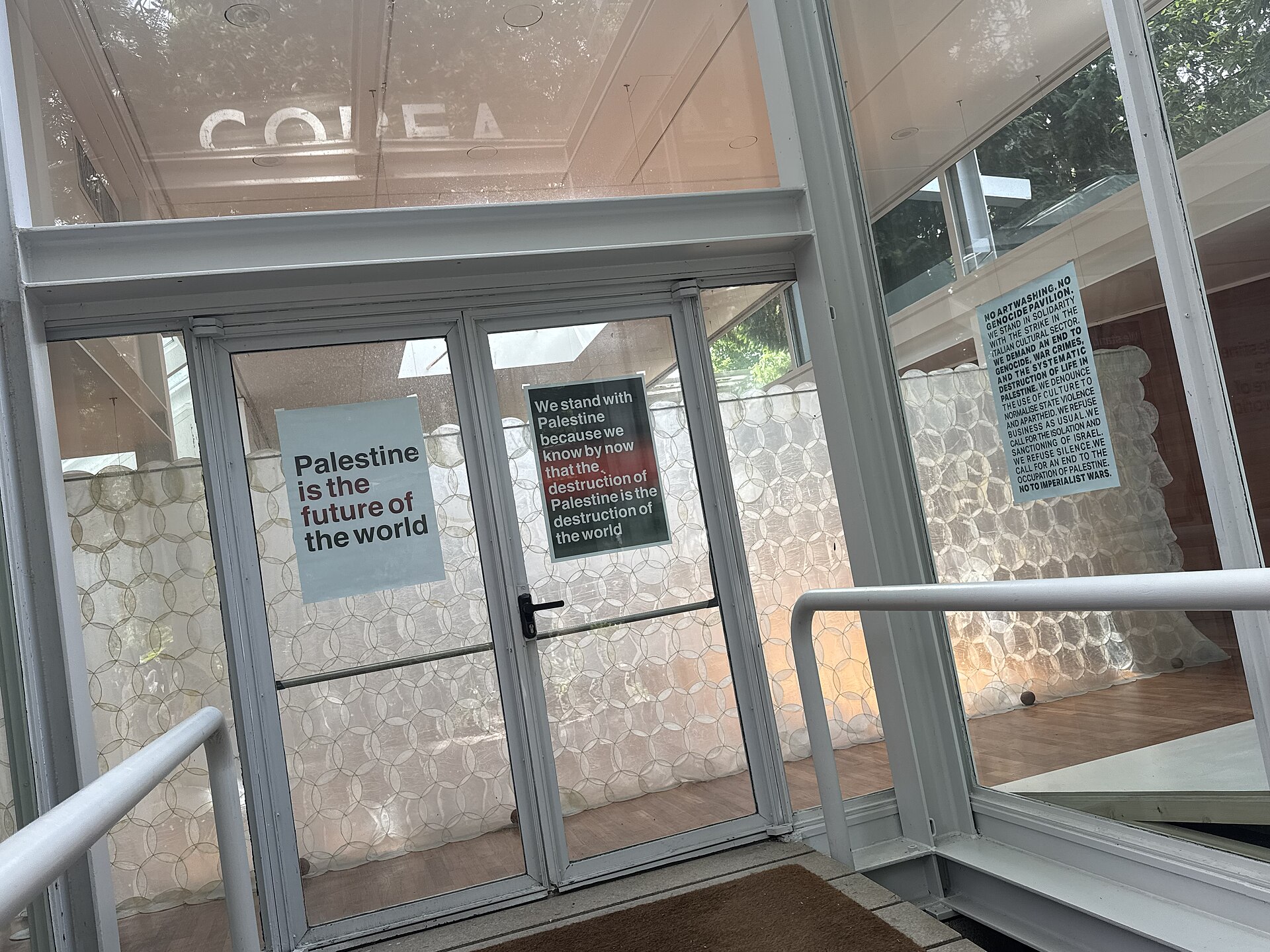 South Korean Pavilion closed at the Venice Biennale on May 8, 2026 to protest the inclusion of Israel in the art exhibition. Numerous pavilions closed for all or part of the day.