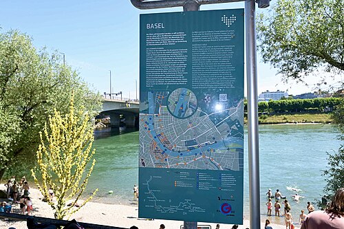 Swimming Rules Info Panel by the Rhine River in Basel, Switzerland