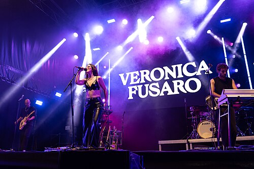 Swiss singer Veronica Fusaro performing at the Rotonda of the 79th Locarno Film Festival 2026