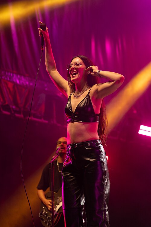 Swiss singer Veronica Fusaro performing at the Rotonda of the 79th Locarno Film Festival 2026