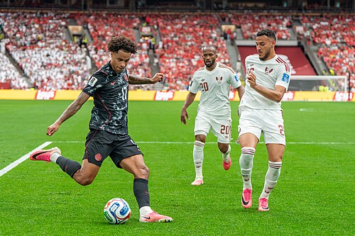 Tajon Buchanan Ahmed Fathy Mohamed Manai during Canada v Qatar on 18 June 2026 at the 2026 FIFA World Cup