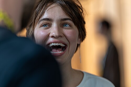 Tania Myronyshena at the Q&A for I Rarely Wake Up Dreaming at the 2026 Locarno Film Festival