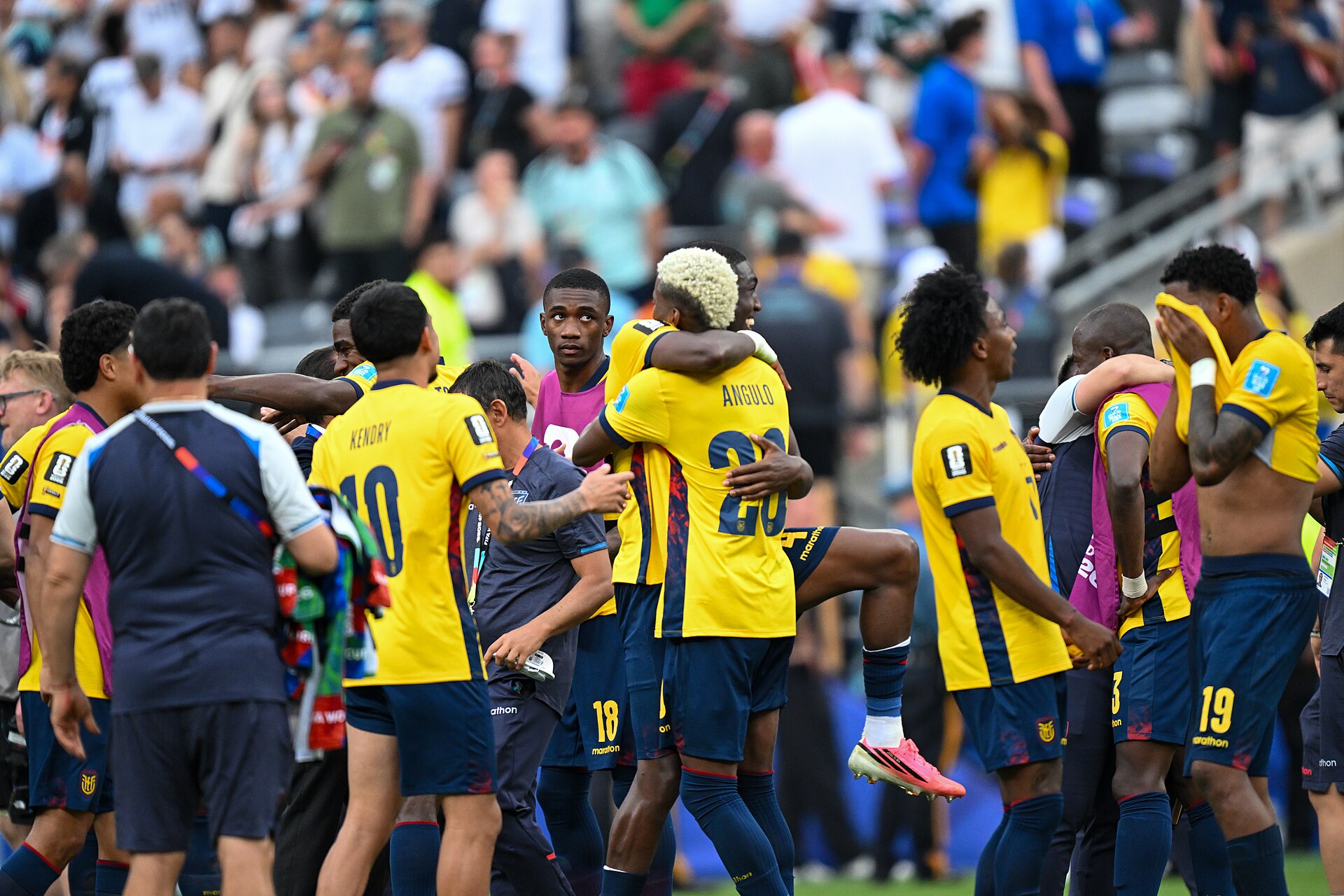 EAST RUTHERFORD, UNITED STATES - June 25: Team of Ecuador celebrates after winning the FIFA World Cup 2026 Group E match between Ecuador  and  Germany on June 25, 2026 MetLife Stadium, East Rutherford, New Jersey