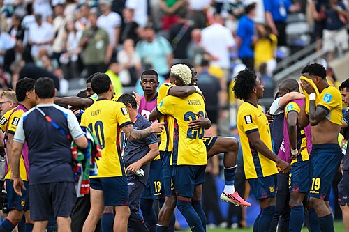 EAST RUTHERFORD, UNITED STATES - June 25: Team of Ecuador celebrates after winning the FIFA World Cup 2026 Group E match between Ecuador  and  Germany on June 25, 2026 MetLife Stadium, East Rutherford, New Jersey