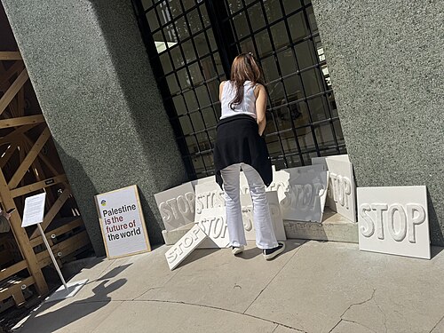The Belgium Pavilion at the 2026 Venice Biennale on strike May 8, 2026 to protest the inclusion of Israel in the art exhibit. Numerous pavilions closed for all or part of the day.
