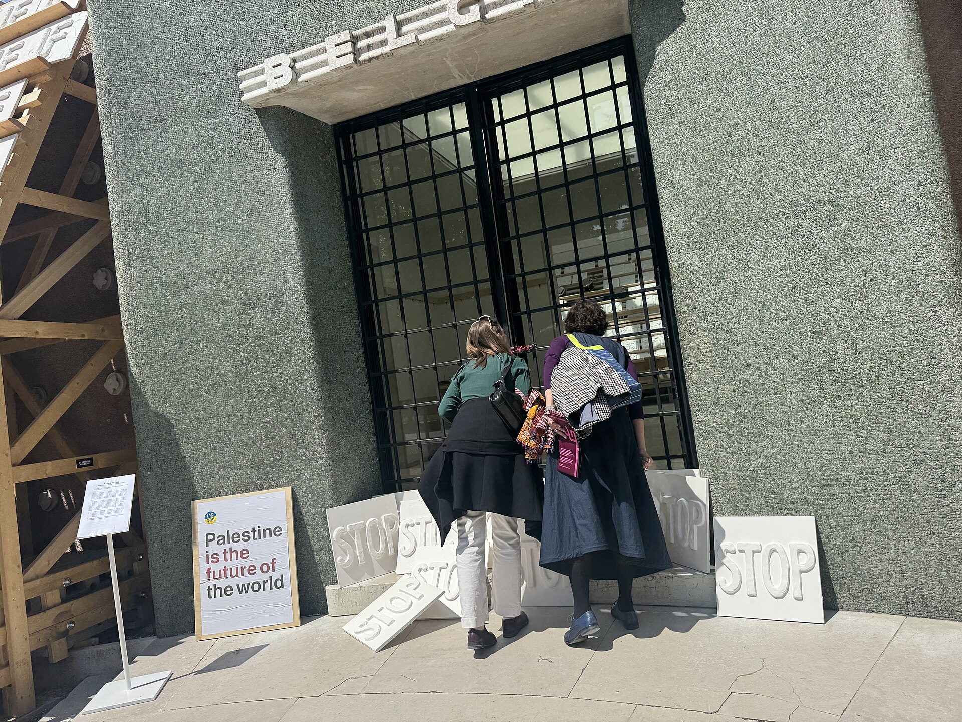 The Belgium Pavilion at the 2026 Venice Biennale on strike May 8, 2026 to protest the inclusion of Israel in the art exhibit. Numerous pavilions closed for all or part of the day.