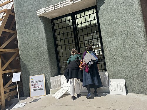 The Belgium Pavilion at the 2026 Venice Biennale on strike May 8, 2026 to protest the inclusion of Israel in the art exhibit. Numerous pavilions closed for all or part of the day.