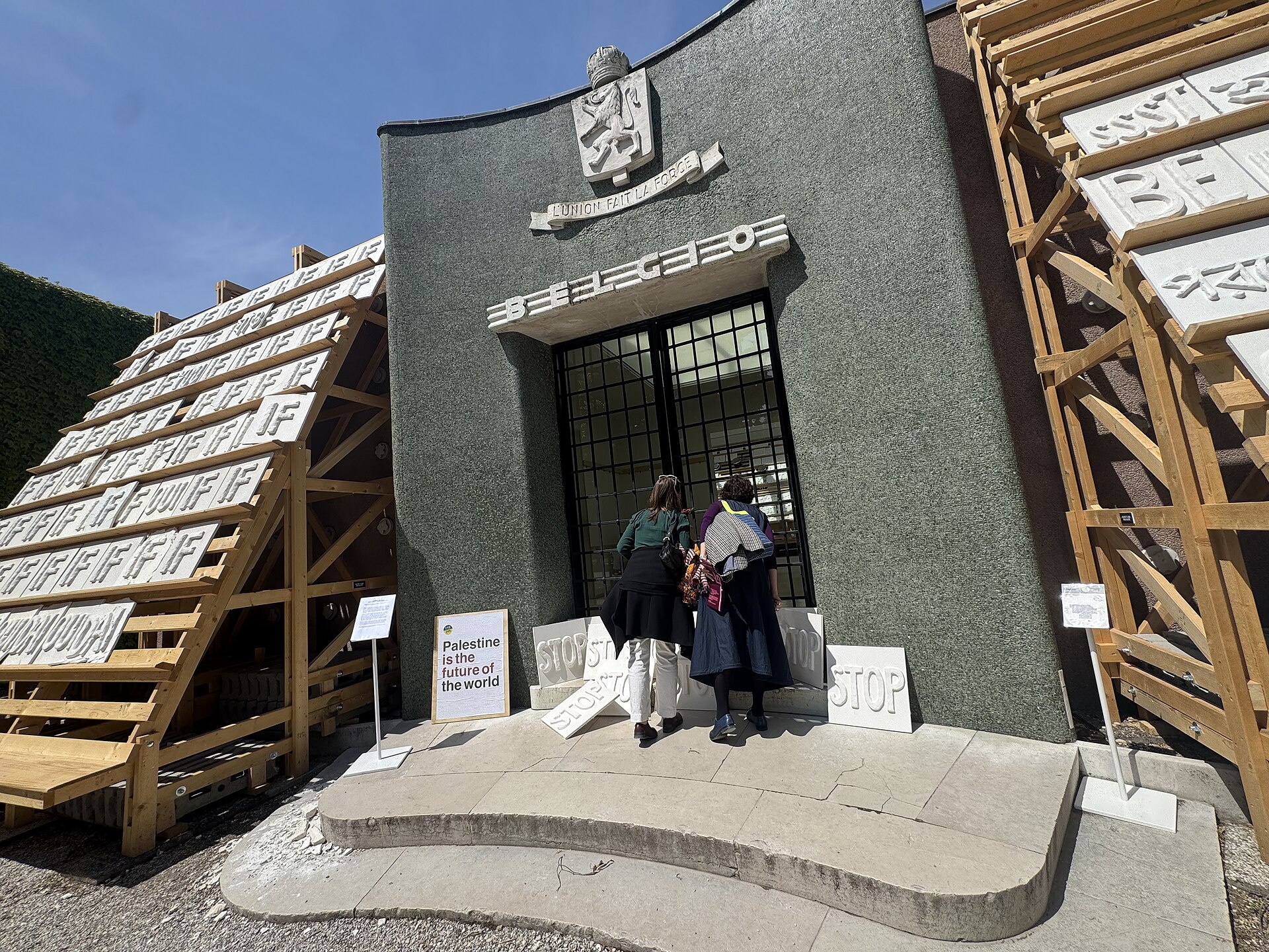 The Belgium Pavilion at the 2026 Venice Biennale on strike May 8, 2026 to protest the inclusion of Israel in the art exhibit. Numerous pavilions closed for all or part of the day.