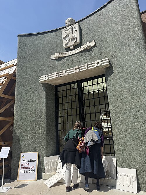 The Belgium Pavilion at the 2026 Venice Biennale on strike May 8, 2026 to protest the inclusion of Israel in the art exhibit. Numerous pavilions closed for all or part of the day.