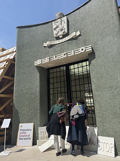 The Belgium Pavilion at the 2026 Venice Biennale on strike May 8, 2026 to protest the inclusion of Israel in the art exhibit. Numerous pavilions closed for all or part of the day.