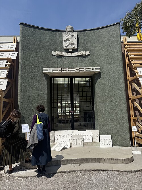 The Belgium Pavilion at the 2026 Venice Biennale on strike May 8, 2026 to protest the inclusion of Israel in the art exhibit. Numerous pavilions closed for all or part of the day.