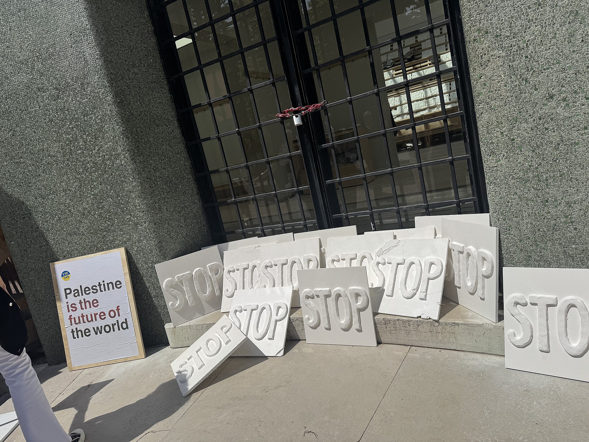 The Belgium Pavilion at the 2026 Venice Biennale on strike May 8, 2026 to protest the inclusion of Israel in the art exhibit. Numerous pavilions closed for all or part of the day.